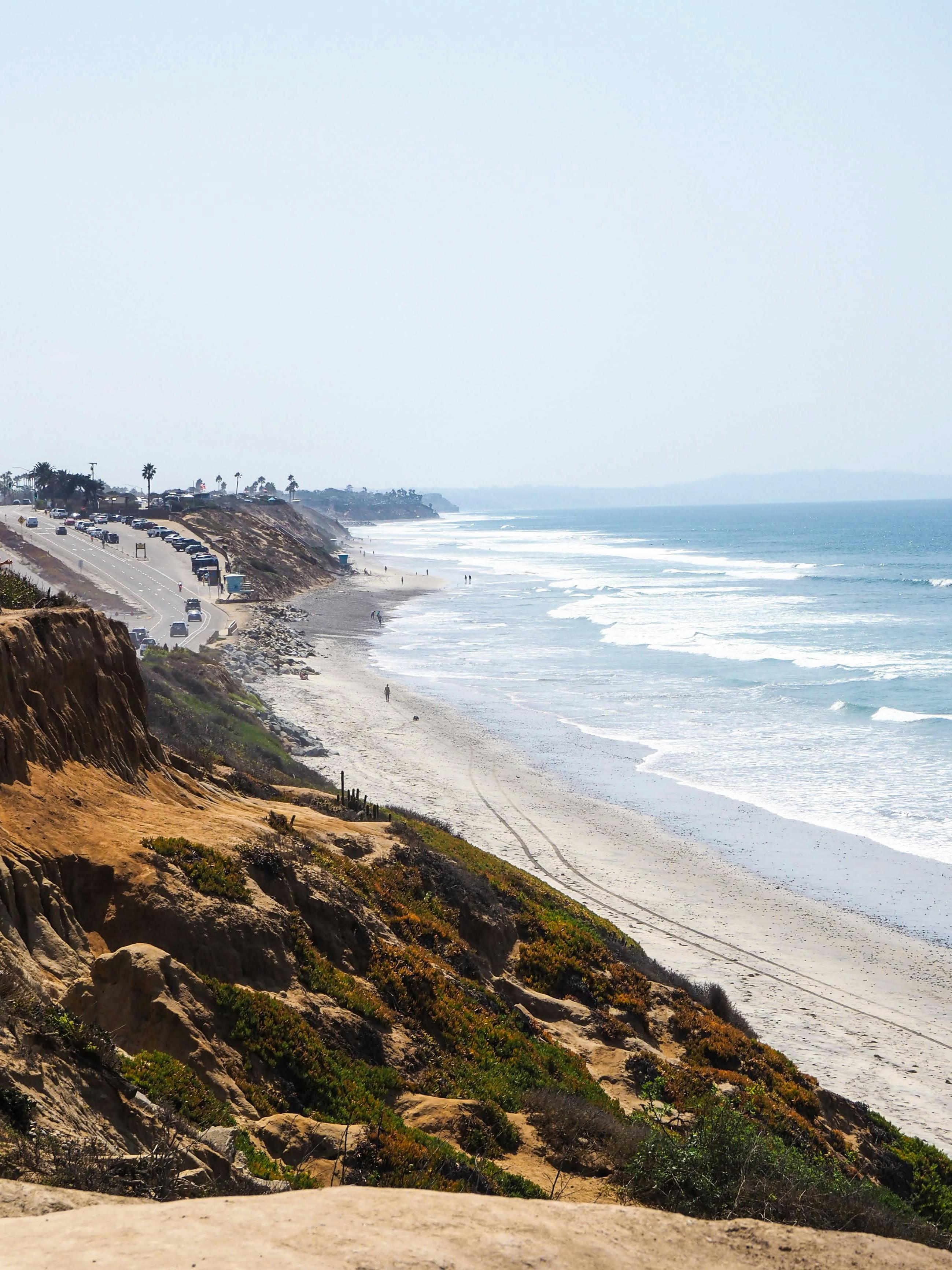 Photo of a coastline along the road in Carlsbad, CA.