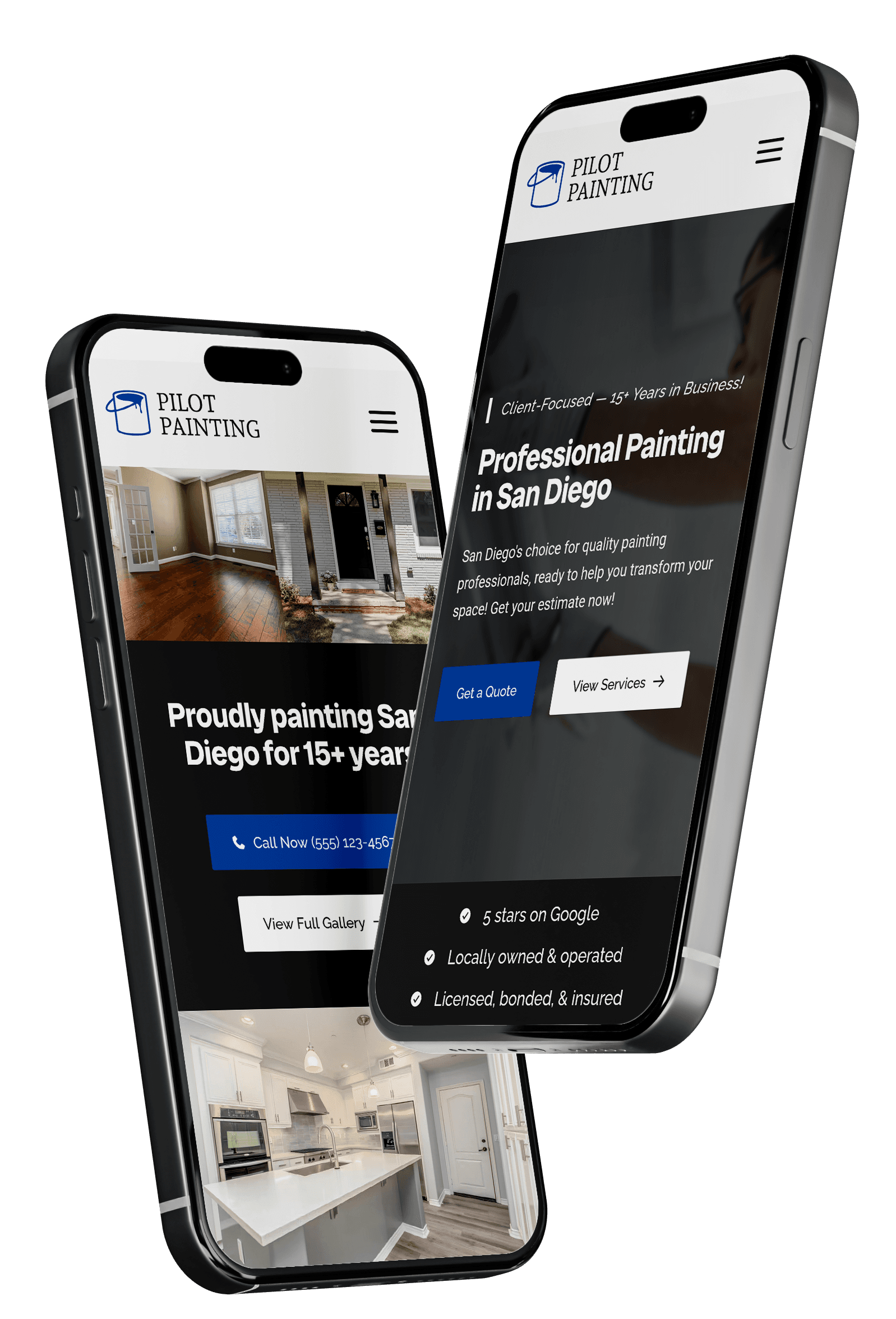 Mobile phone website mockup of a small business handling local painting services.