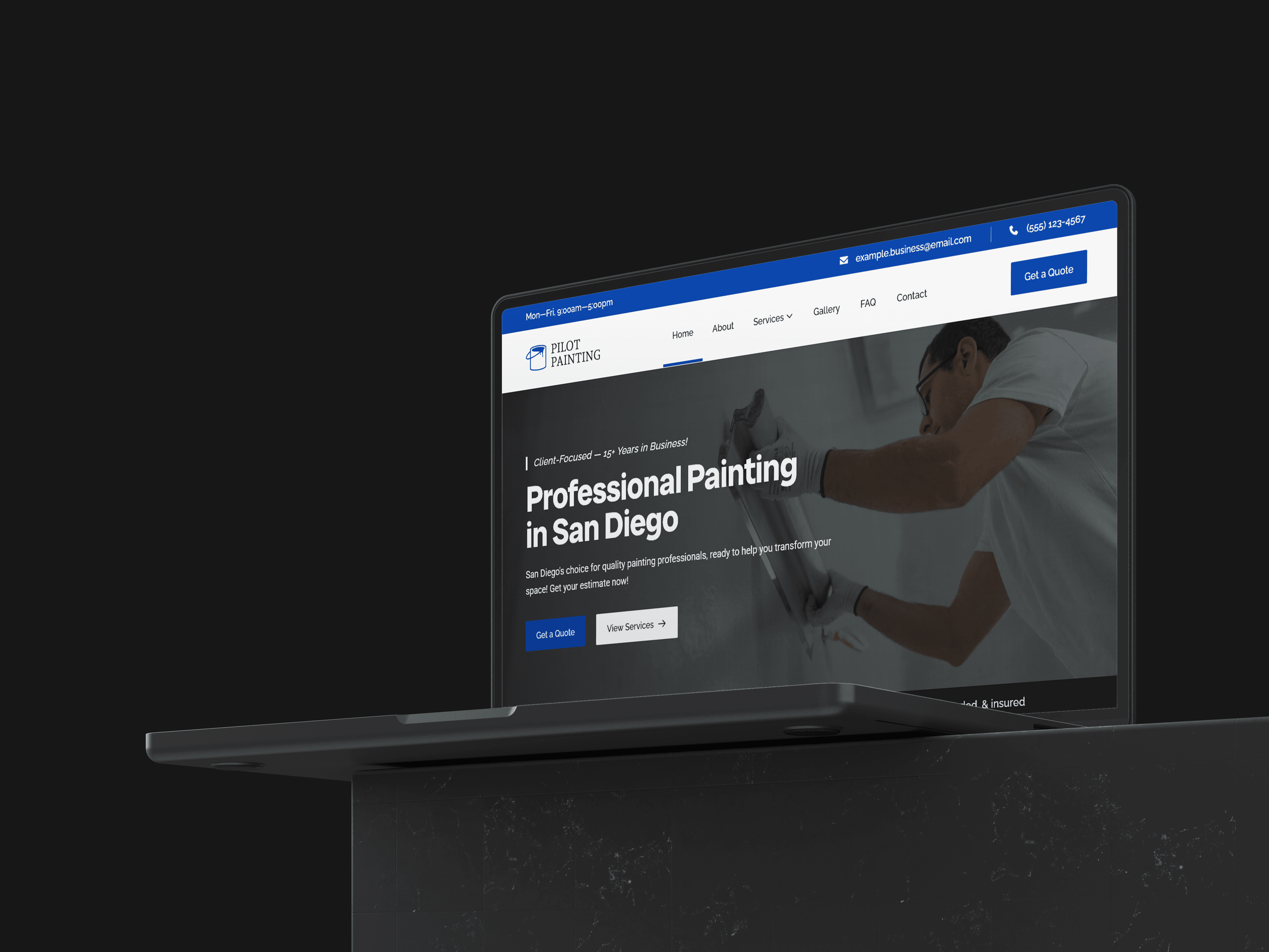 Laptop website mockup of a small business website made for painting contractors.